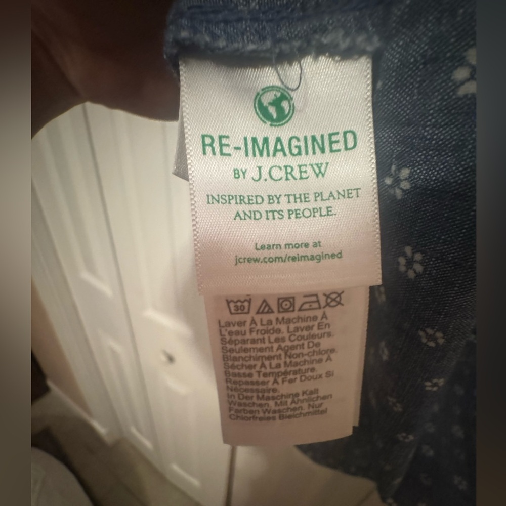 J. Crew Light Blue Chambray Dress with White Ditsy Print - Picture 7 of 7